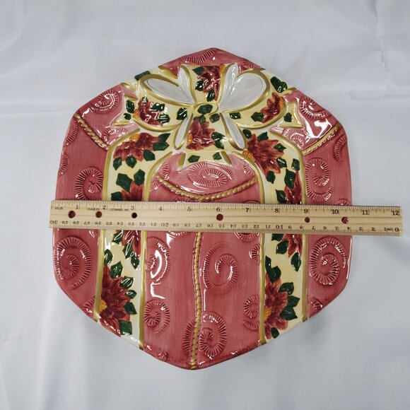 Christmas Present Bow Platter Cookie Plate Mauve Ceramic Holiday - World Bazaars - Picture 4 of 9